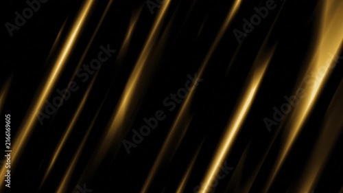 Seamless looping motion graphic of narrow gold light streaks running diagonally across a black background, shifting slowly with a metallic sheen.