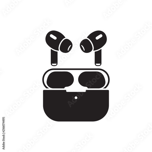 Wireless earphone silhouette icon vector flat design