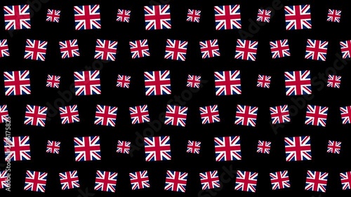 Seamless Pattern of Repeating British Flags on Dark Background 4k Motion