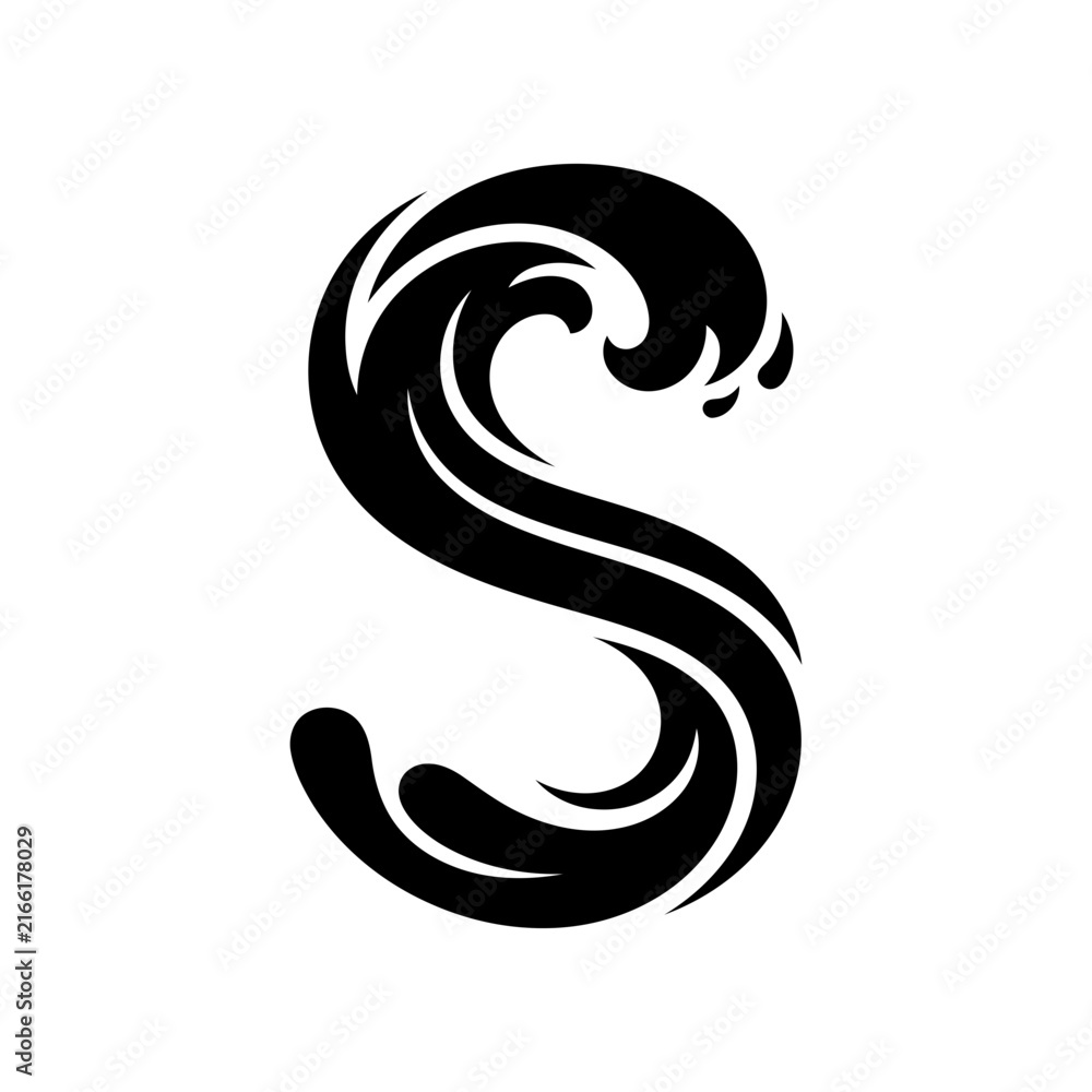 Fototapeta premium Letter s logo design shaped like a flowing ocean wave in black