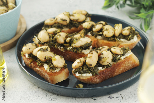 Tuscan-style kale and white bean toast in Tuscan style