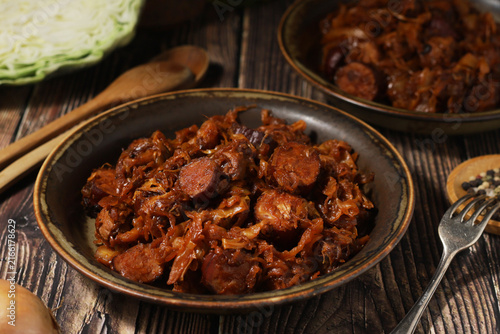 A bowl with traditional cabbage dish of Poland Bigos	