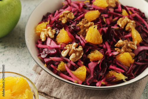 Red cabbage salad with oranges and walnuts - a traditional dish of Norwegian cuisine