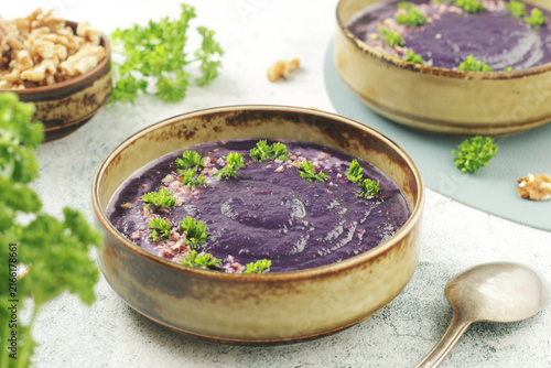 Red cabbage cream soup - traditional dish of Norwegian cuisine	