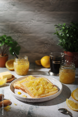 Sandwiches with lemon marmalade served on the table	