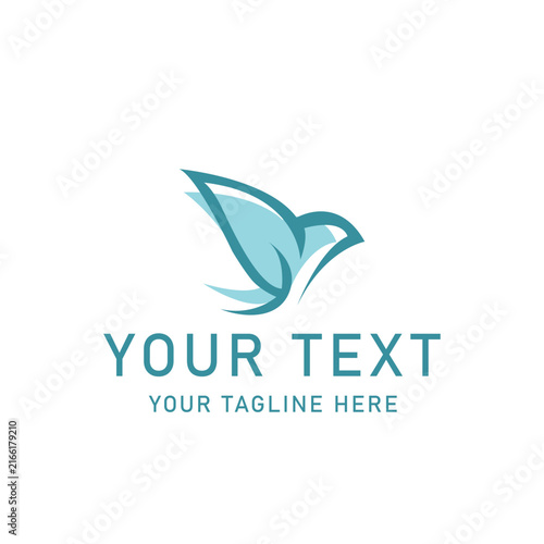 Vibrant teal hummingbird symbol logo template vector. Abstract bird with leaf motif. Minimalist brand identity with editable text. Modern corporate emblem design. Nature and organic style