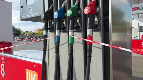 Closed gas station. The concept of the fuel crisis. Lack of fuel	