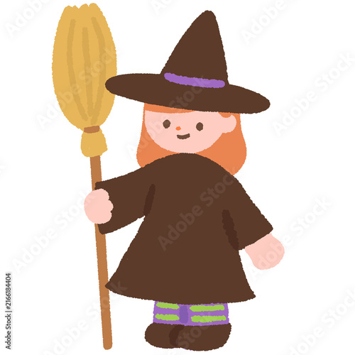 Bild auf Leinwand ハロウィンで魔女に仮装する女の子のイラスト