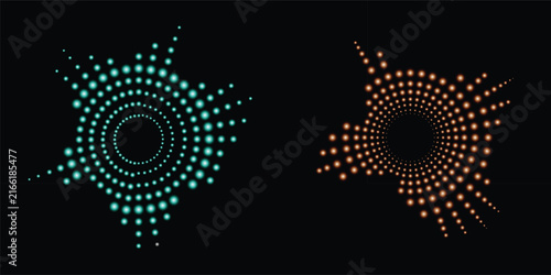 Картината върху платно Abstract glowing circular equalizer graphics with green and orange lights on bla