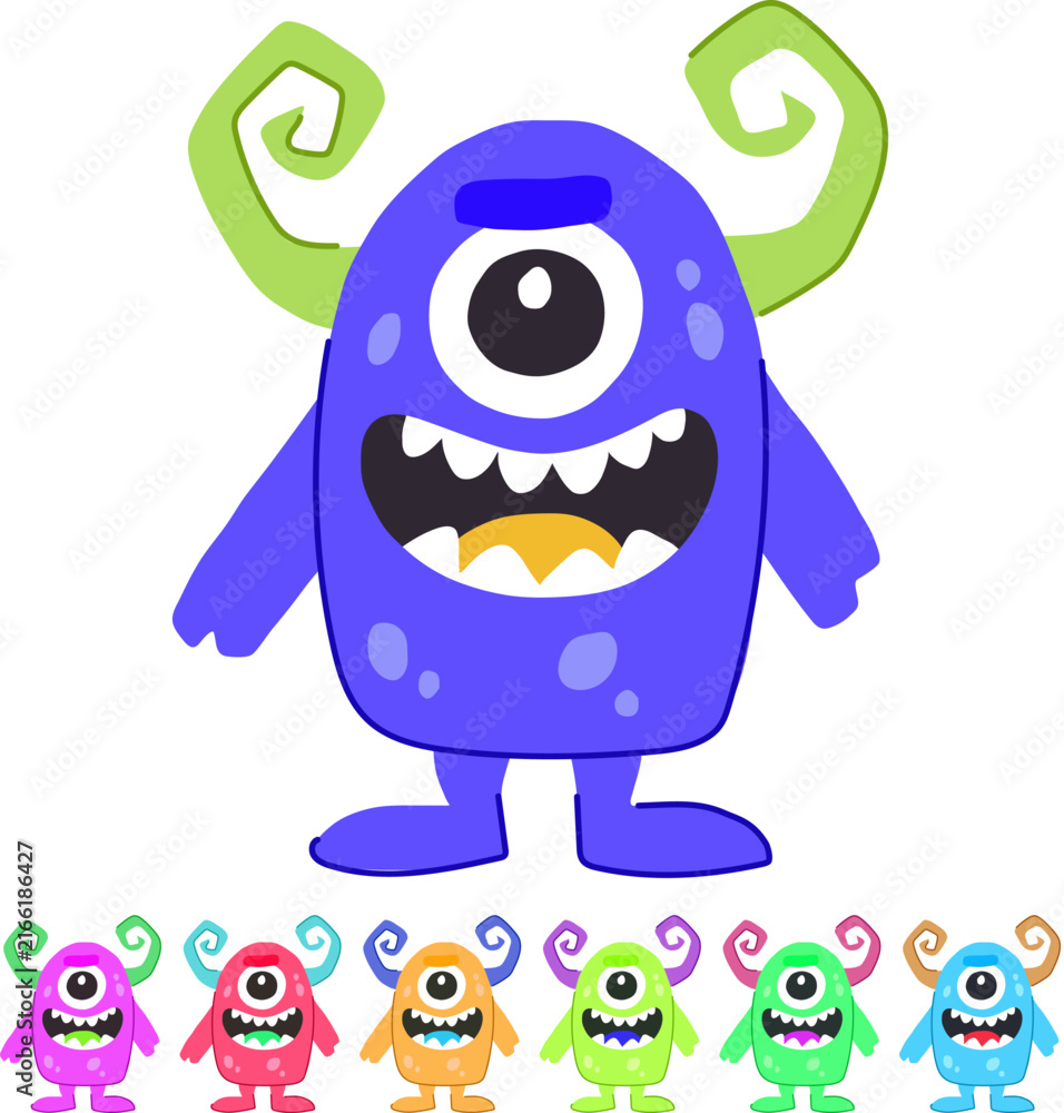 Fototapeta premium devil monster with horns cartoon. fiend ogre, troll cyclops, kraken hydra devil monster with horns sign vector