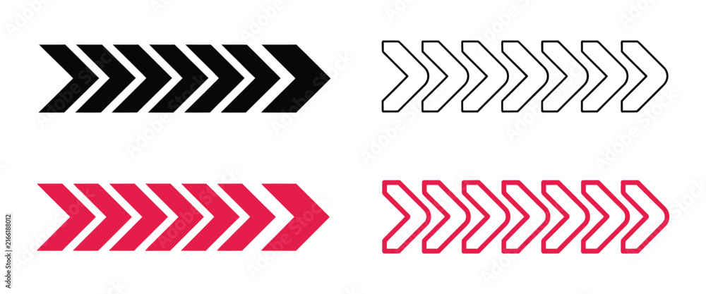 Fototapeta premium Chevron arrow vector designs for racing stripe decals, speed direction pointers, navigation interfaces, and UI design.