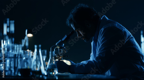 Scientists do research in pharmaceutical laboratories, analyze blood samples ...