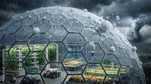 Futuristic Dome Storm Defense Action Survival Greenhouse Technology Battle Scene
