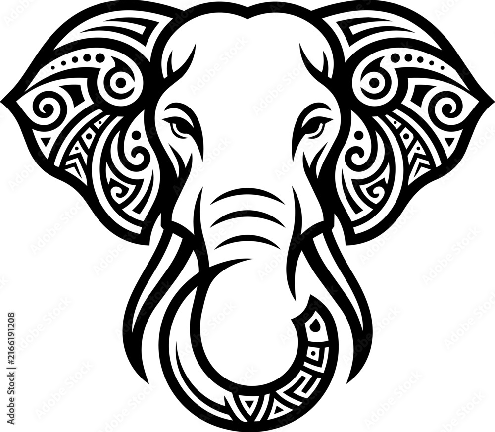 Obraz premium Elephant head illustration decorated with intricate tribal ornamental patterns