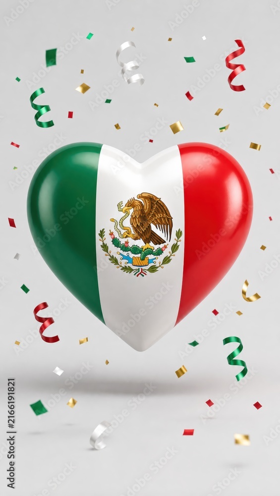 Naklejka premium Mexico flag shape with confetti for mexico independence day celebration.