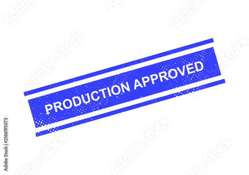 Production approved stamp on blue background isolated on transparent background