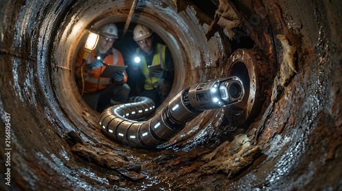Industrial pipeline inspection using robotic arm inside underground tunnel infrastructure