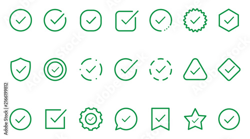 Check tick mark icon set. Cross box x check mark checkbox list vector draw hand drawn sketch doodle brush marker checklist symbol wrong right circle. Vector Illustration.