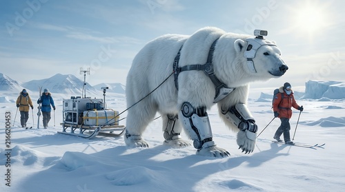 Robotic Polar Bear Expedition Team Working in the Arctic Ice Environment