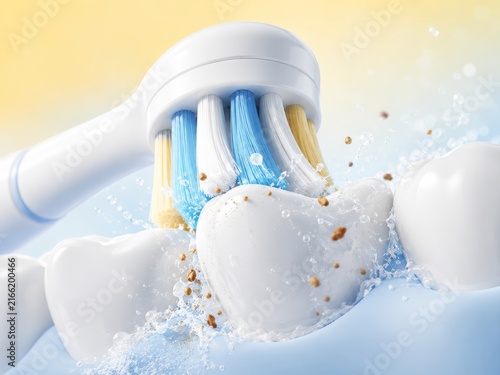 Electric Toothbrush Removing Plaque from Molar