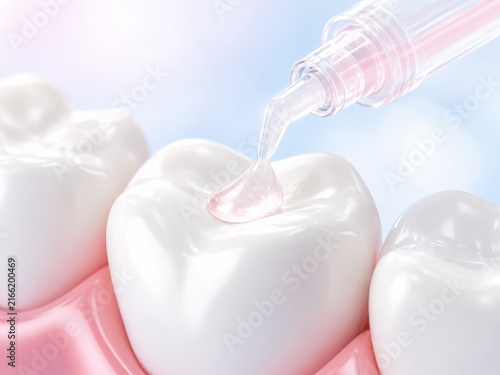 Pink Dental Applicator Applying Tooth Treatment