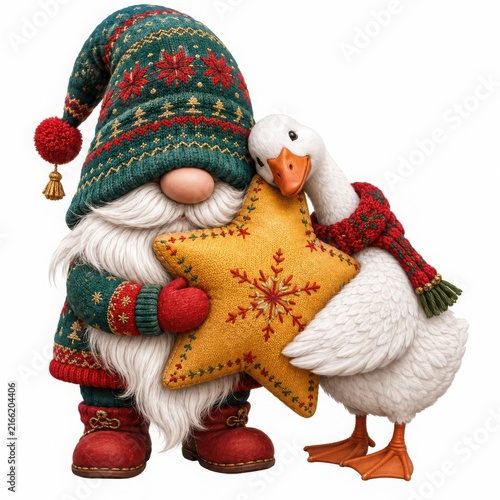 Festive Gnome and Goose with Star Decoration