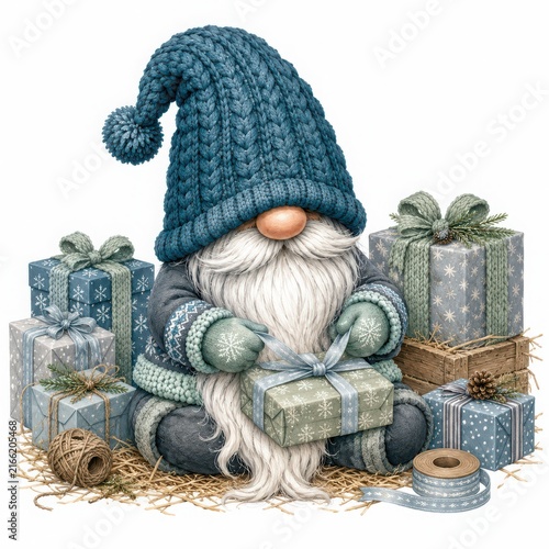 Cozy Gnome with Holiday Gifts and Decorations