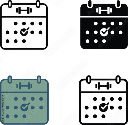 Workout Calendar and Fitness Training Schedule Vector Icon Set for Gym Planning and Activity Tracking