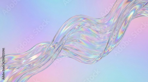 Abstract iridescent flowing liquid wave with pastel color gradient background