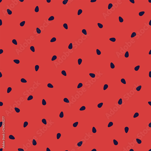 Vector seamless red pattern paper with black watermelon seeds
