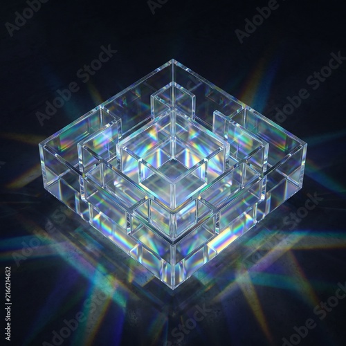 Rainbow Spectrum Reflected Through Transparent Glass Maze