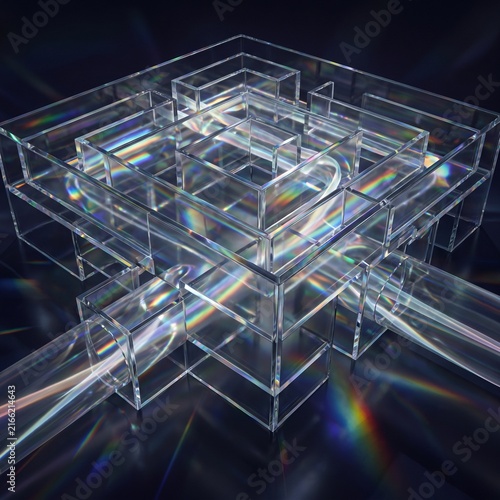Rainbow Spectrum Reflected Through Transparent Glass Maze