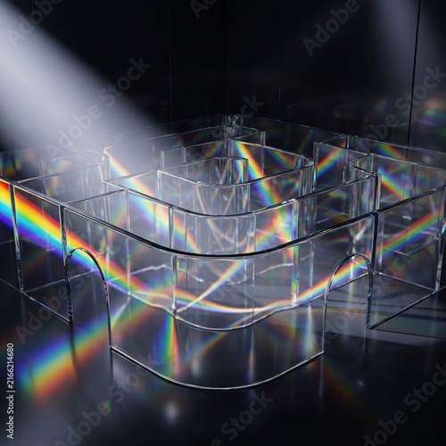 Rainbow Spectrum Reflected Through Transparent Glass Maze