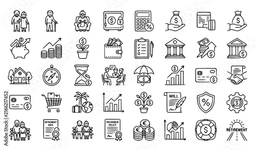 Personal Finance Icon Set Savings Budget Wallet Bank Investment Growth Outline Vector Collection