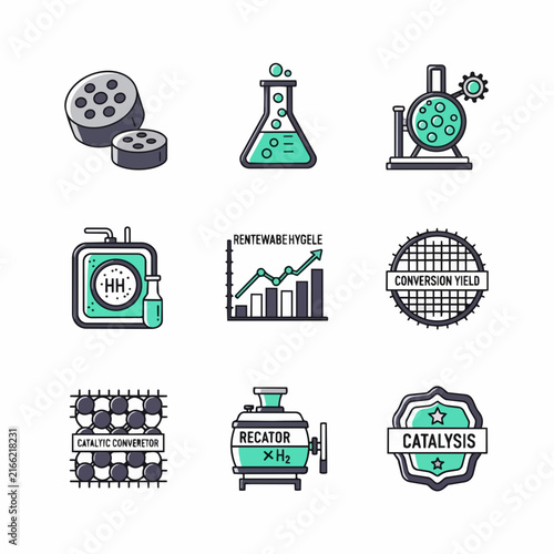Bild auf Leinwand Catalysis and Chemical Reaction Icons for Science and Industry
