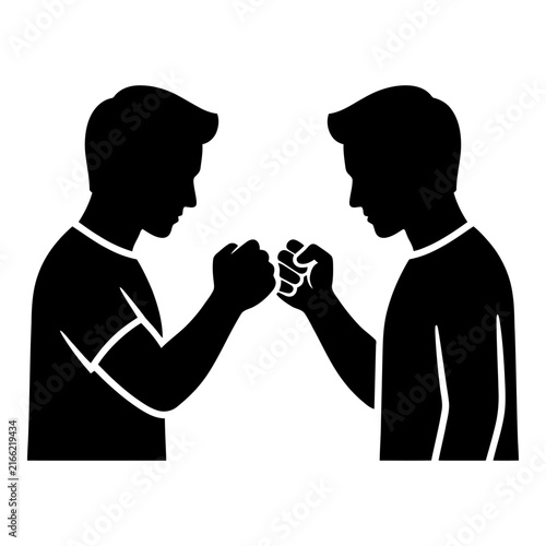 Two men fist bump mixed icon for challenge and agreement
