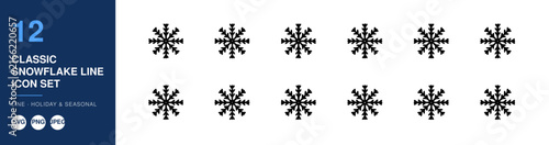 Snowflakes Icon Set with Classic Line Design. Minimalist Winter Illustration for Holiday and Seasonal Graphics.