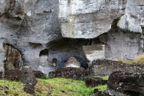 Unfinished moai in the Rano Raraku quarry - the Moai factory on Easter Island