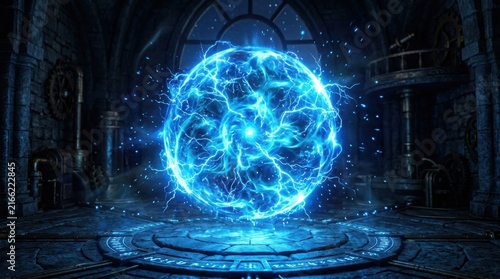 Futuristic Energy Sphere with Electric Lightning in Sci-Fi Environment