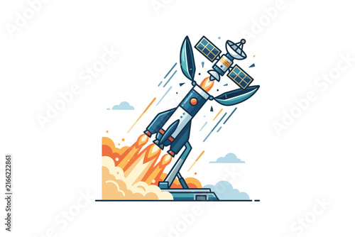 Rocket Launch with Satellite Payload Vector Illustration