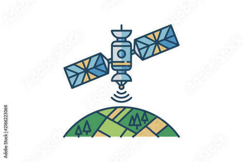 Satellite Orbiting Earth Vector Illustration