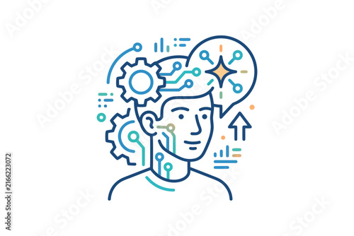 Artificial Intelligence Human Head Vector Illustration