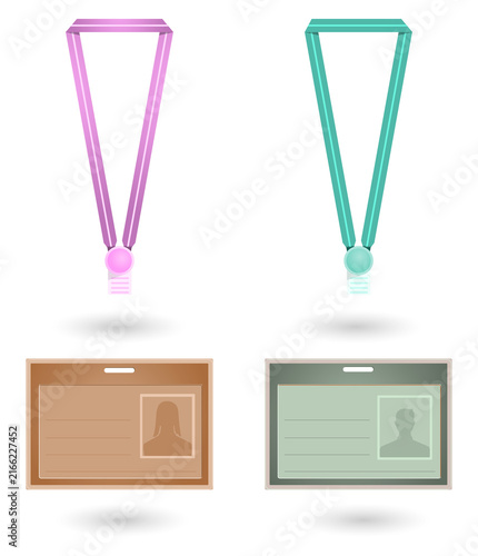 Cuadro en lienzo Lanyard badge holders in pink and green colors on transparent background