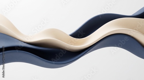 Abstract liquid clay waves in blue and beige flowing on a clean white background