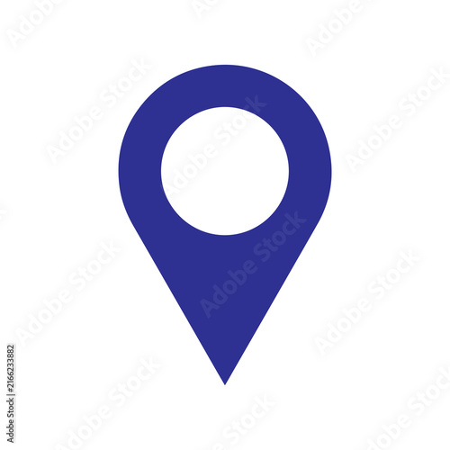Foto Vibrant blue location pin symbol with a central white circle indicates a precise geographical coordinate or landmark