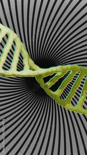 Animation of dna strand and data processing over spinning stripes