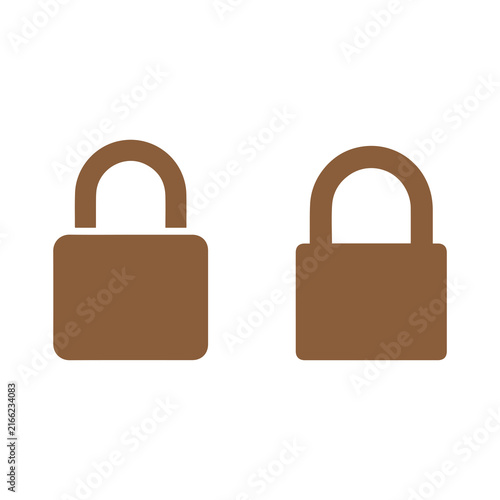 Two brown padlocks, one open and one closed, represent concepts of security, privacy, and access control on a clean transparent background.