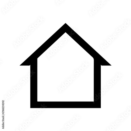 Black house outline icon provides a clean symbol for real estate and home navigation.