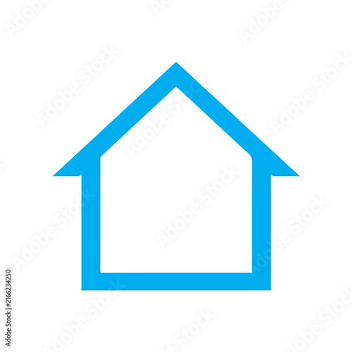 Blue house outline symbol represents residential real estate and homepage on transparent backdrop.