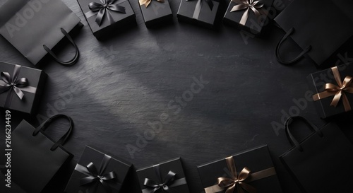 Luxury Black Shopping Bags and Gift Boxes for Black Friday Advertising